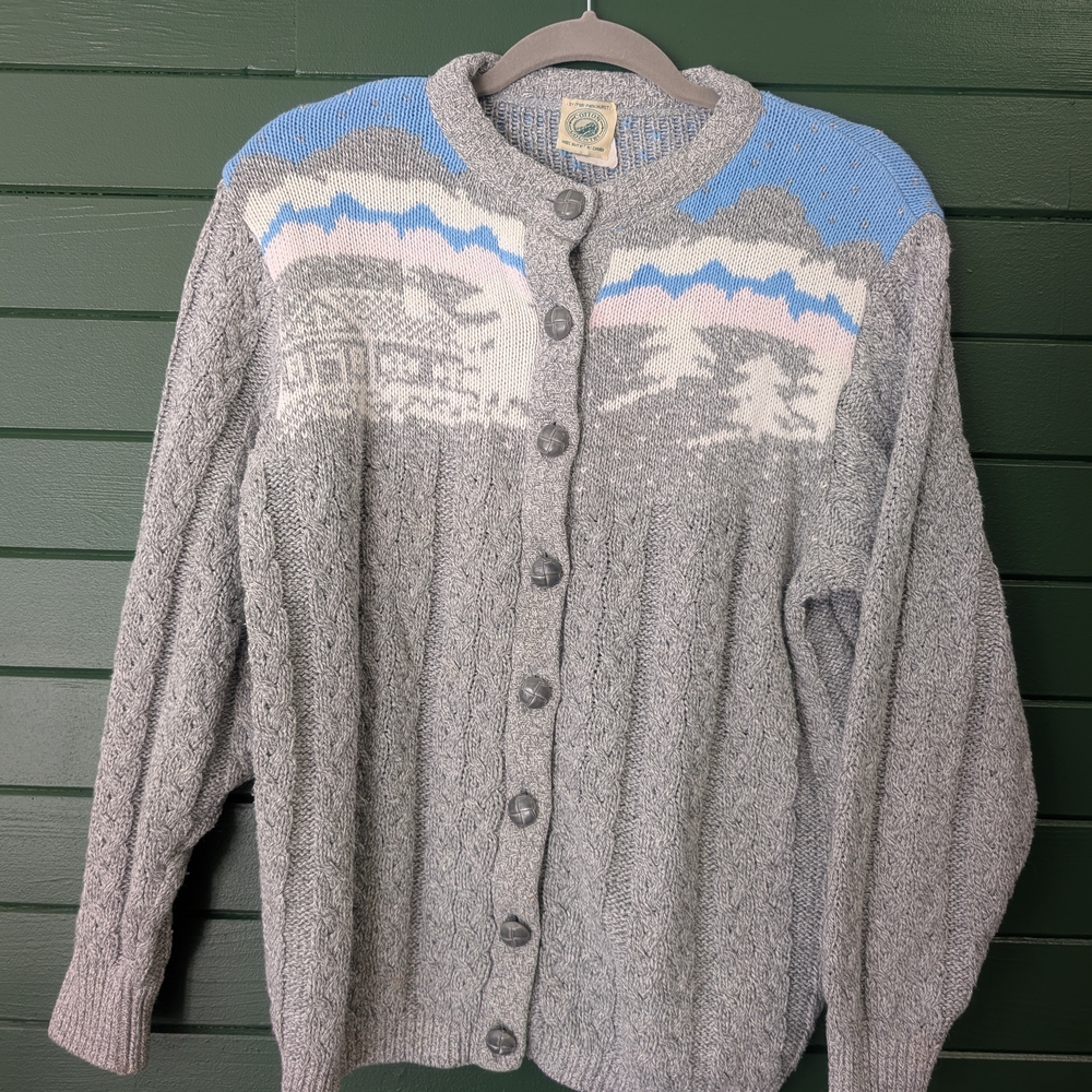 Vintage Gray Cable Knit Cottagecore Sweater